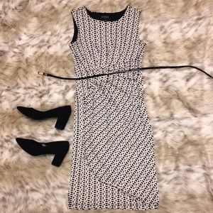 Sleeveless Dress with Black/Tan/White Textiles